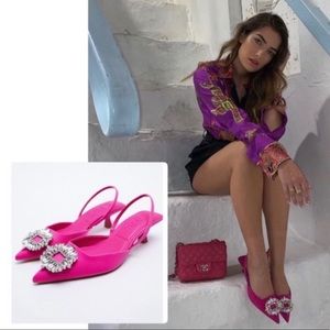 ZARA NWT Pink Rhinestone Heels